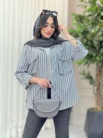 مانتو راه راه جیب پاکتی کد 6537 - تصویر 4