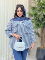 مانتو راه راه جیب پاکتی کد 6537