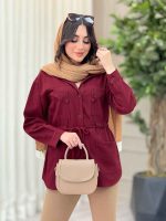 مانتو کتان کمرگت سر جیب مثلثی کد 6561 - تصویر 3