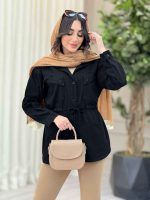 مانتو کتان کمرگت سر جیب مثلثی کد 6561 - تصویر 10