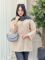 مانتو دو جیب کمرگت راه راه کد 6557 - تصویر 12