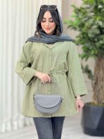 مانتو دو جیب کمرگت راه راه کد 6557 - تصویر 14