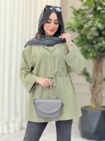 مانتو دو جیب کمرگت راه راه کد 6557 - تصویر 4