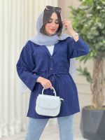 مانتو دو جیب کمرگت راه راه کد 6557 - تصویر 8