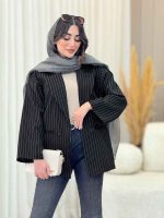مانتو راه راه دو دکمه تیدا کد 6562 - تصویر 6