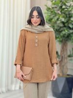 مانتو بغل سه دکمه چوبی کد 6571 - تصویر 5