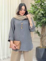 مانتو بغل سه دکمه چوبی کد 6571 - تصویر 3