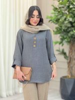مانتو بغل سه دکمه چوبی کد 6571 - تصویر 17