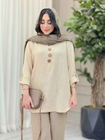 مانتو بغل سه دکمه چوبی کد 6571 - تصویر 4