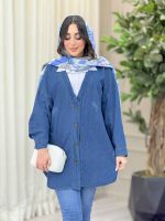 مانتو جین ترکیبی جلو دکمه کد 6609 - تصویر 3