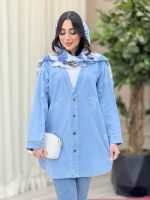مانتو جین ترکیبی جلو دکمه کد 6609 - تصویر 6