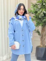 مانتو جین ترکیبی جلو دکمه کد 6609 - تصویر 2