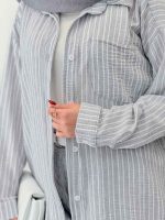 مانتو راه راه پشت پیله تک جیب کد 6637 - تصویر 9