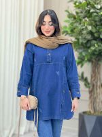 مانتو جین جلوبسته یقه دو دکمه کد 6419 - تصویر 8