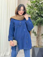 مانتو جین جلوبسته یقه دو دکمه کد 6419 - تصویر 6