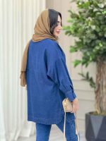 مانتو جین جلوبسته یقه دو دکمه کد 6419 - تصویر 4