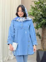 مانتو جین جلوبسته یقه دو دکمه کد 6419 - تصویر 3