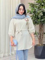 مانتو گلدوزی جلوبسته کمردار کد 6751 - تصویر 3