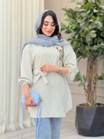 مانتو گلدوزی جلوبسته کمردار کد 6751 - تصویر 8