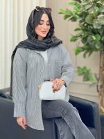 مانتو راه راه تک جیب همدم کد 6726 - تصویر 13