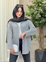 مانتو راه راه تک جیب همدم کد 6726 - تصویر 11