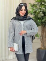 مانتو راه راه تک جیب همدم کد 6726 - تصویر 8