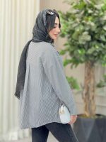 مانتو راه راه تک جیب همدم کد 6726 - تصویر 4