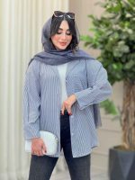 مانتو راه راه تک جیب همدم کد 6726 - تصویر 12