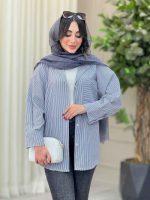 مانتو راه راه تک جیب همدم کد 6726 - تصویر 3