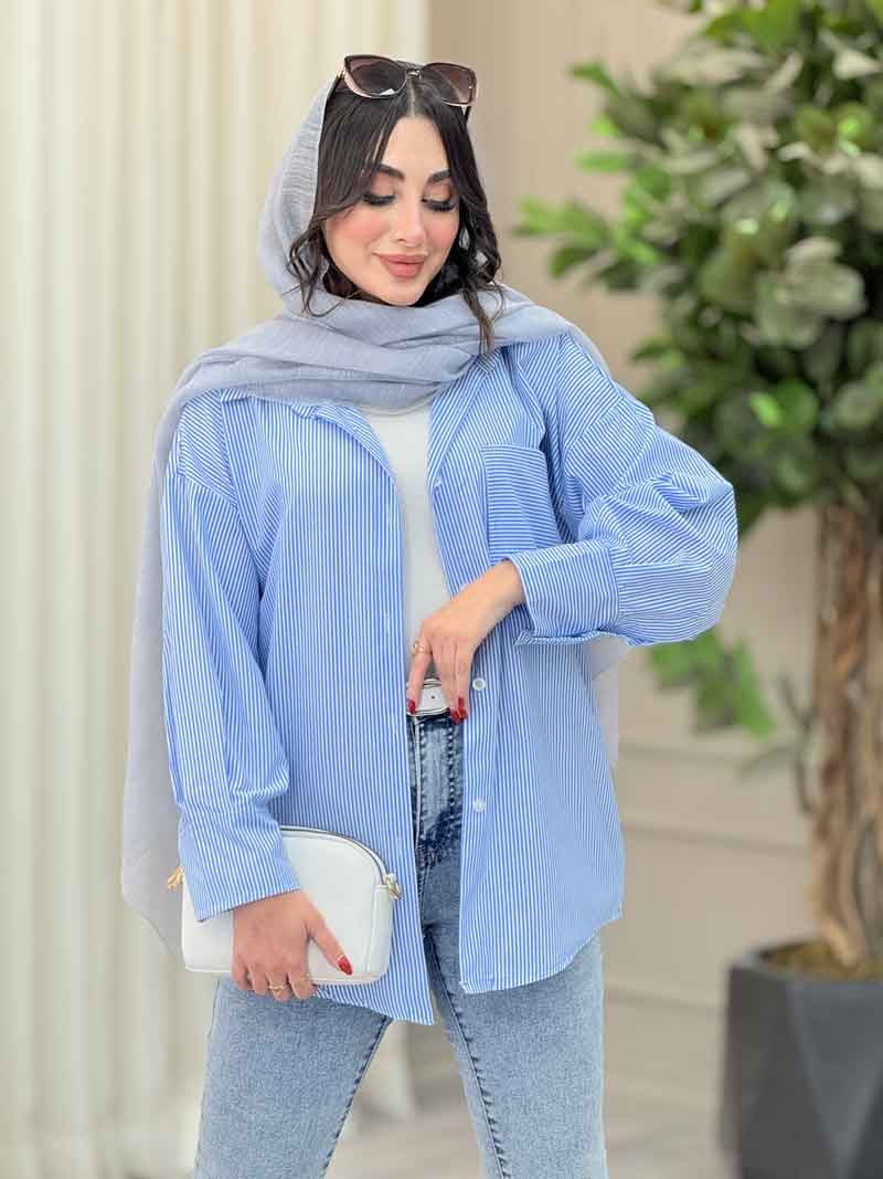 مانتو راه راه تک جیب همدم کد 6726 مانتو راه راه تک جیب همدم کد 6726