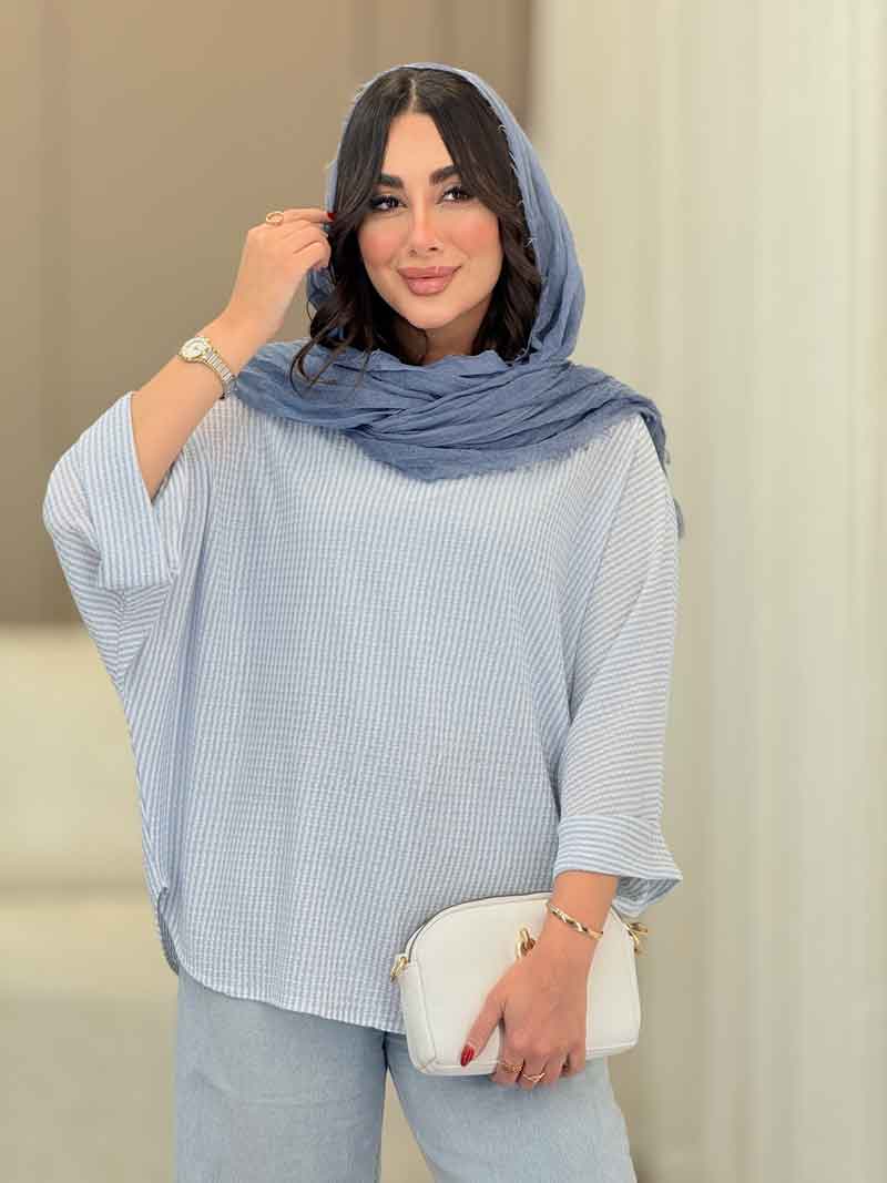 مانتو پانچ راه راه کد 6727 مانتو پانچ راه راه کد 6727