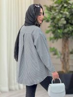 مانتو راه راه تک جیب اسرا کد 6793 - تصویر 5