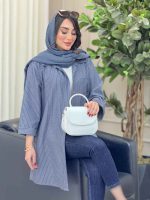 مانتو تک جیب راه راه بغل سه دکمه کد 6639 - تصویر 6