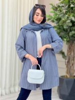 مانتو تک جیب راه راه بغل سه دکمه کد 6639 - تصویر 9