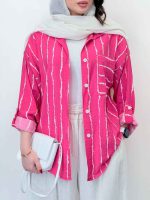 شومیز تک جیب بنفشه کد 6586 - تصویر 5
