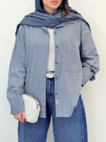 شومیز دکمه مخفی تک جیب کد 6679