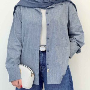 شومیز دکمه مخفی تک جیب کد 6679