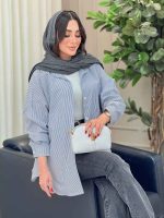 مانتو راه راه تک جیب مهلا کد 6365 - تصویر 7