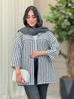 مانتو راه راه برش دار صبا کد 6669 - تصویر 5