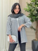 مانتو راه راه برش دار صبا کد 6669 - تصویر 11