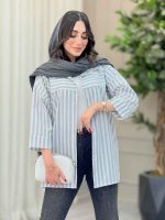 مانتو راه راه برش دار صبا کد 6669 - تصویر 9
