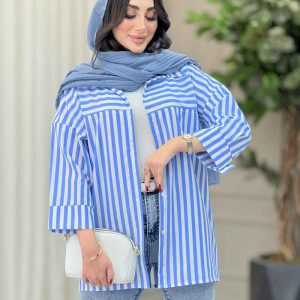 مانتو راه راه برش دار صبا کد 6669