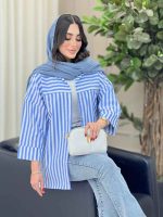 مانتو راه راه برش دار صبا کد 6669 - تصویر 14