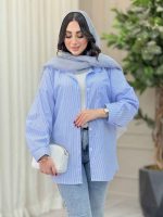 مانتو راه راه تک جیب مهلا کد 6365 - تصویر 3