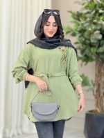 مانتو گلدوزی جلوبسته کمردار کد 6751 - تصویر 11