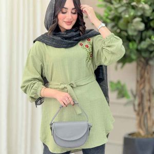 مانتو گلدوزی جلوبسته کمردار کد 6751