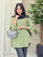 مانتو گلدوزی جلوبسته کمردار کد 6751 - تصویر 18