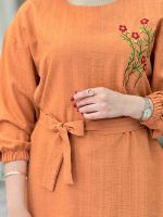 مانتو گلدوزی جلوبسته کمردار کد 6751 - تصویر 7