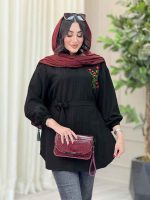 مانتو گلدوزی جلوبسته کمردار کد 6751 - تصویر 6