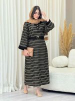 پیراهن بلند یقه دو دکمه راه راه کد 6756 - تصویر 8